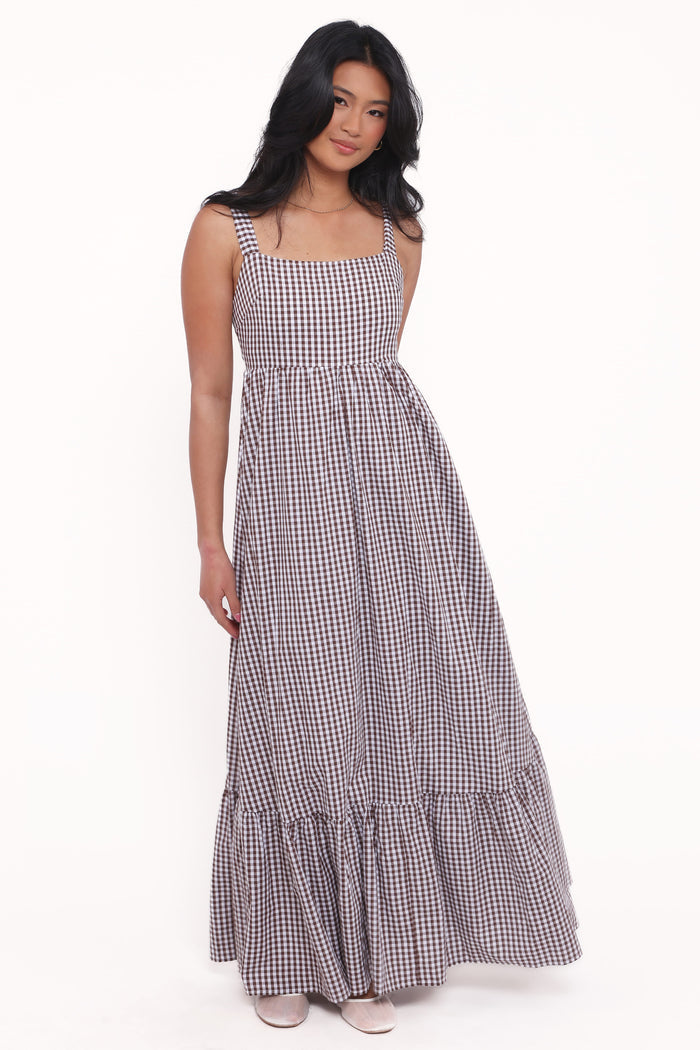 Petal and Pup USA DRESSES Reid Maxi Dress - Brown Gingham