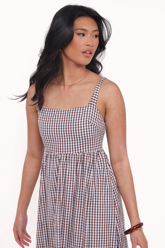 Petal and Pup USA DRESSES Reid Maxi Dress - Brown Gingham