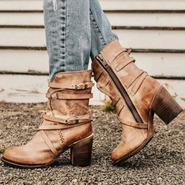 Retro Belt Buckle Boots for Women – Stylish & Comfortable