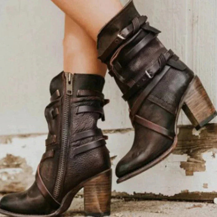 Retro Belt Buckle Boots for Women – Stylish & Comfortable
