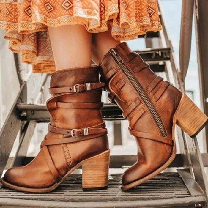 Retro Belt Buckle Boots for Women – Stylish & Comfortable