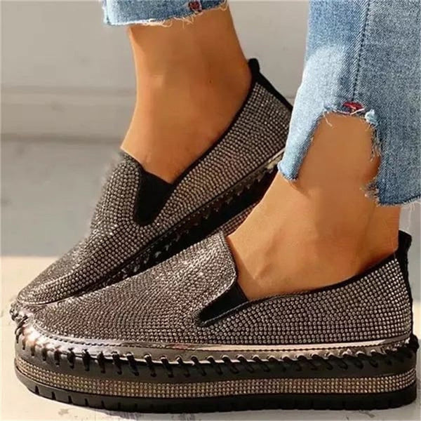 Rhinestone Slip-On Loafers for Women – Glamorous & Comfortable Casual Footwear