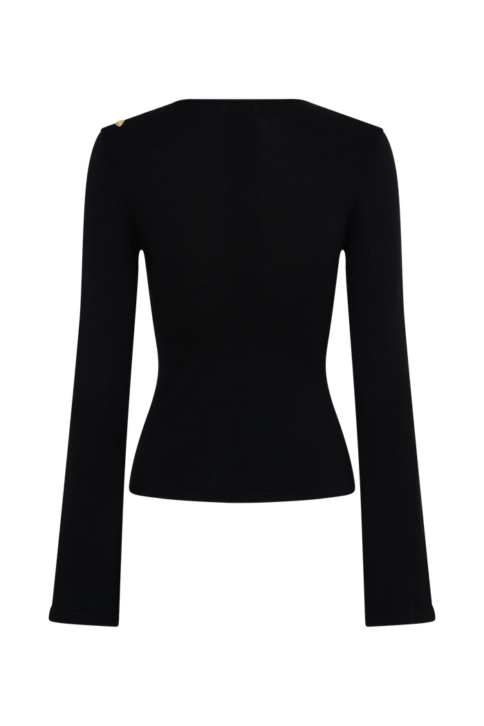 Ricky Knit Long Sleeve Longline Top - Black
