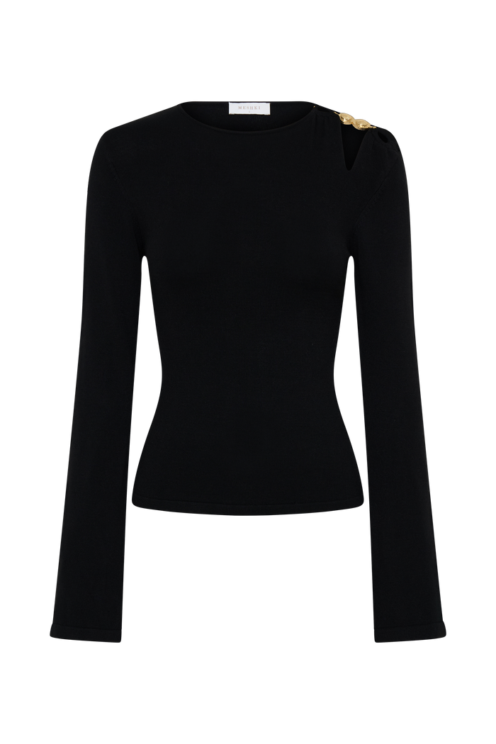 Ricky Knit Long Sleeve Longline Top - Black