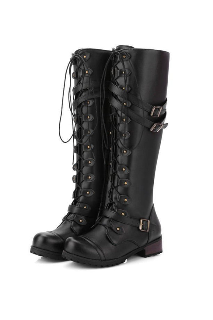 Rivet Belt Buckle Knight Boots for Women – Bold & Edgy Style