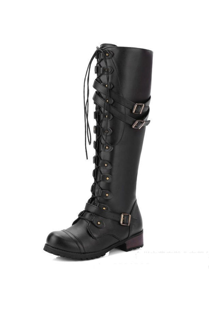 Rivet Belt Buckle Knight Boots for Women – Bold & Edgy Style