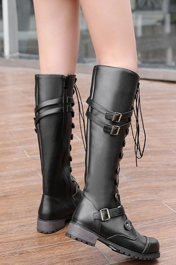 Rivet Belt Buckle Knight Boots for Women – Bold & Edgy Style