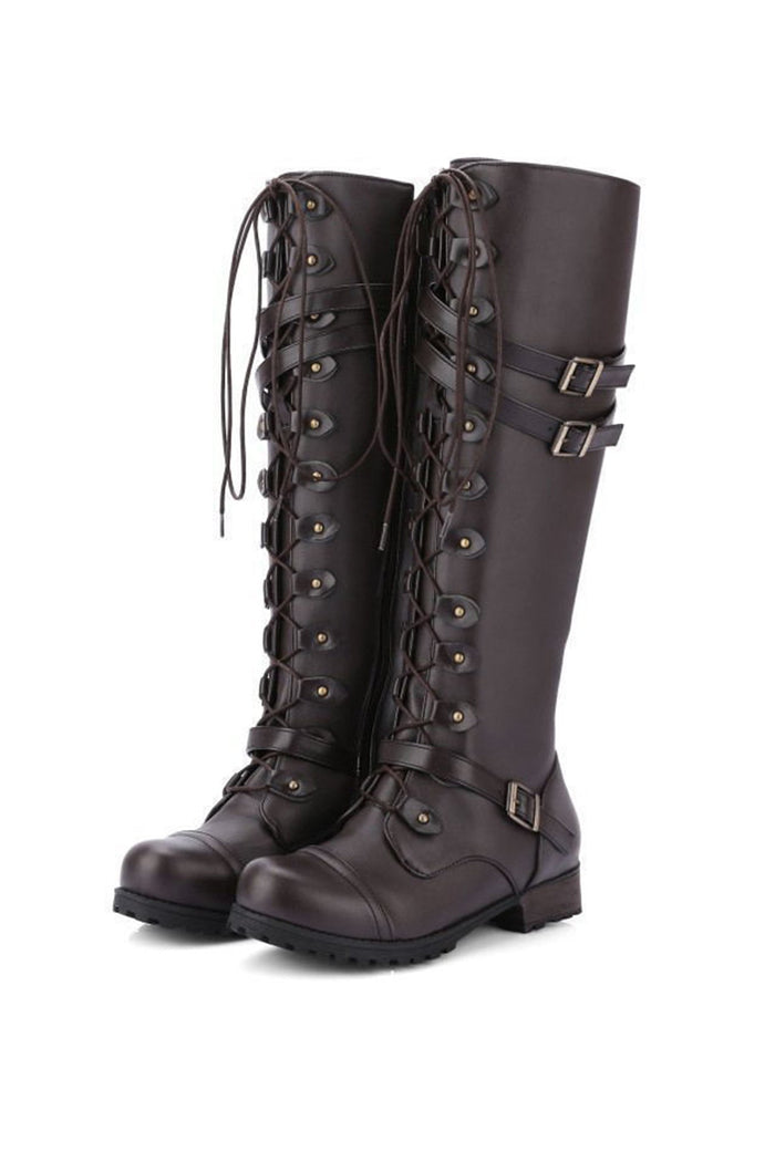 Rivet Belt Buckle Knight Boots for Women – Bold & Edgy Style