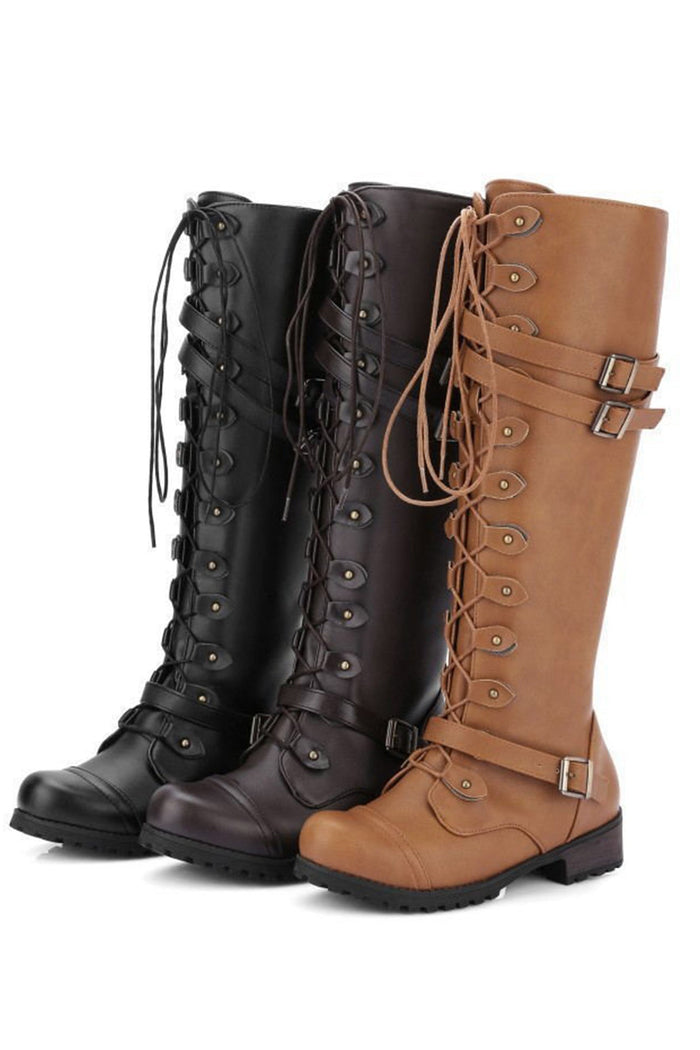 Rivet Belt Buckle Knight Boots for Women – Bold & Edgy Style