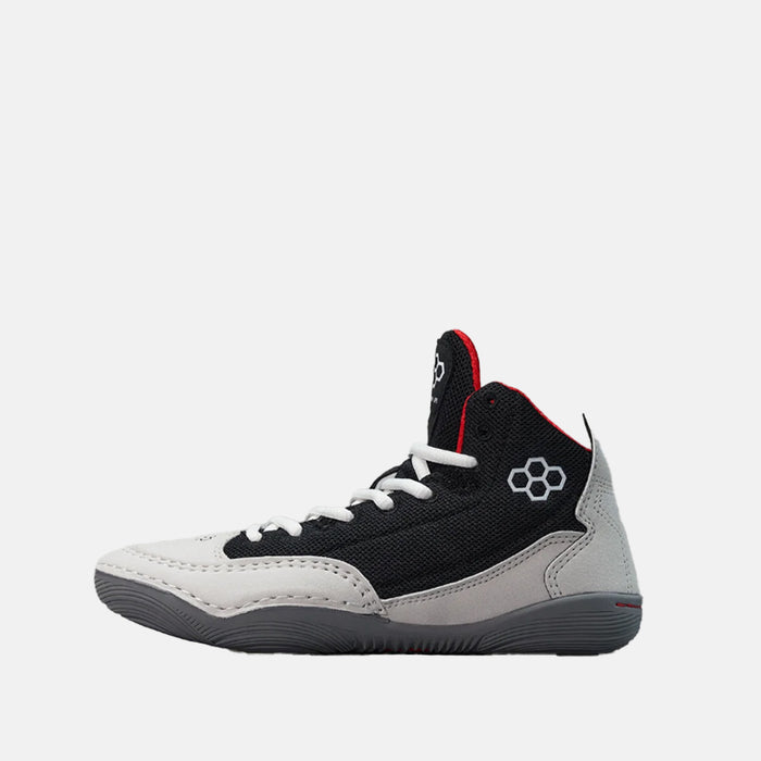 Side medial view of the Rudis Courage Youth Wrestling Shoes, Midnight Smoke.