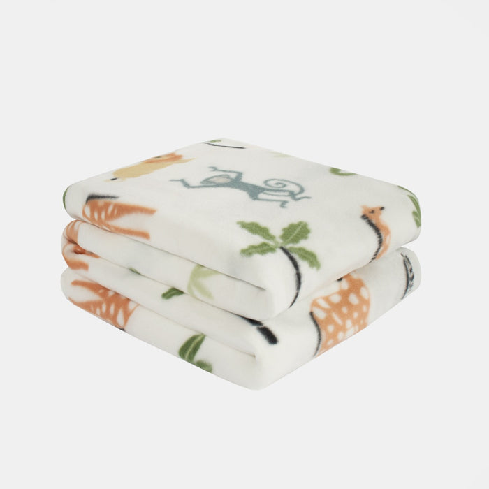 folded safari fleece throw with a visible section of the safari animal print