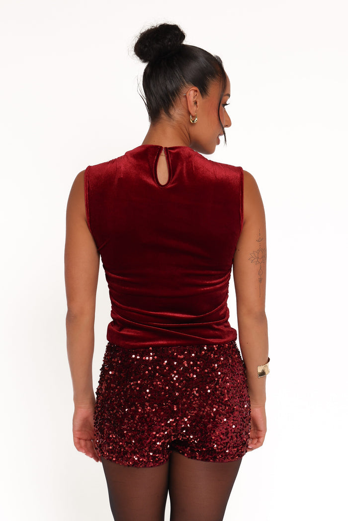 Petal and Pup USA BOTTOMS Scarlette Sequins Short - Burgundy