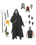 Action figure with accessories and multiple masks on a white background