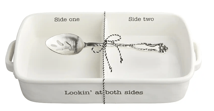 Sectioned Baking Dish " Lookin At Both Sides" Set With Spoon