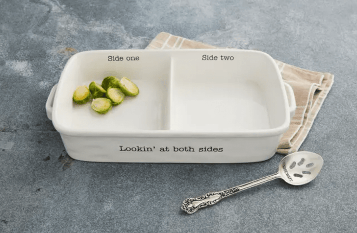 Sectioned Baking Dish " Lookin At Both Sides" Set With Spoon