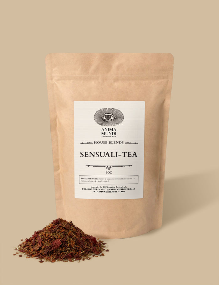 Tea package labeled 'Sensuuali-Tea' with a beige background