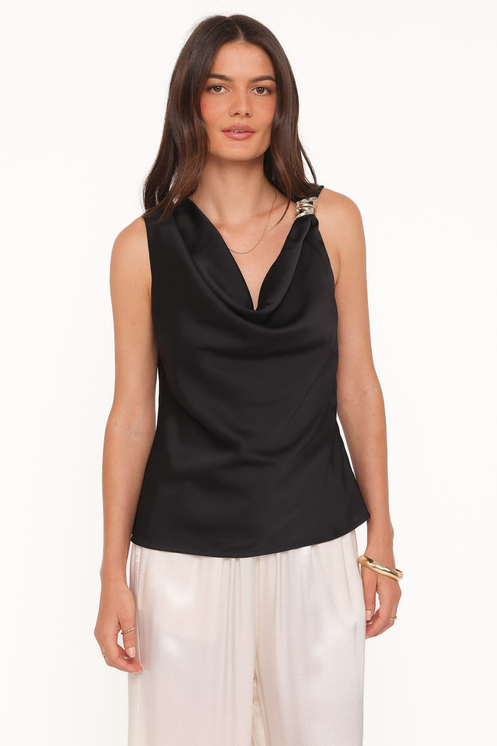 Petal and Pup USA TOPS Serena Cowl Neck Top - Black