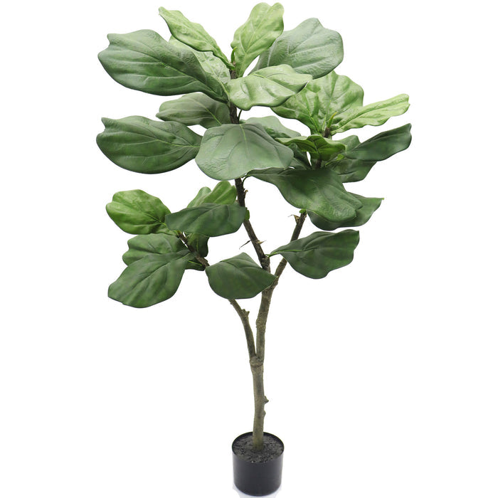 Silk Fiddle Leaf Fig Tree 26 Leaves , House Plant in Black Pot 4' House Plant ArtificialFlowers