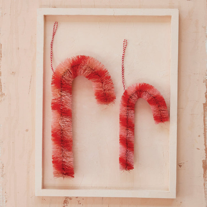 Sisal Bottle Brush Candy Cane Ornament with Stripes