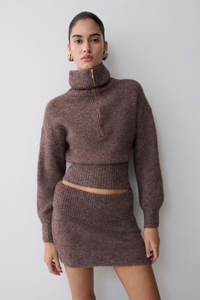 Skylaine Zip Knit Jumper - Brown Marle