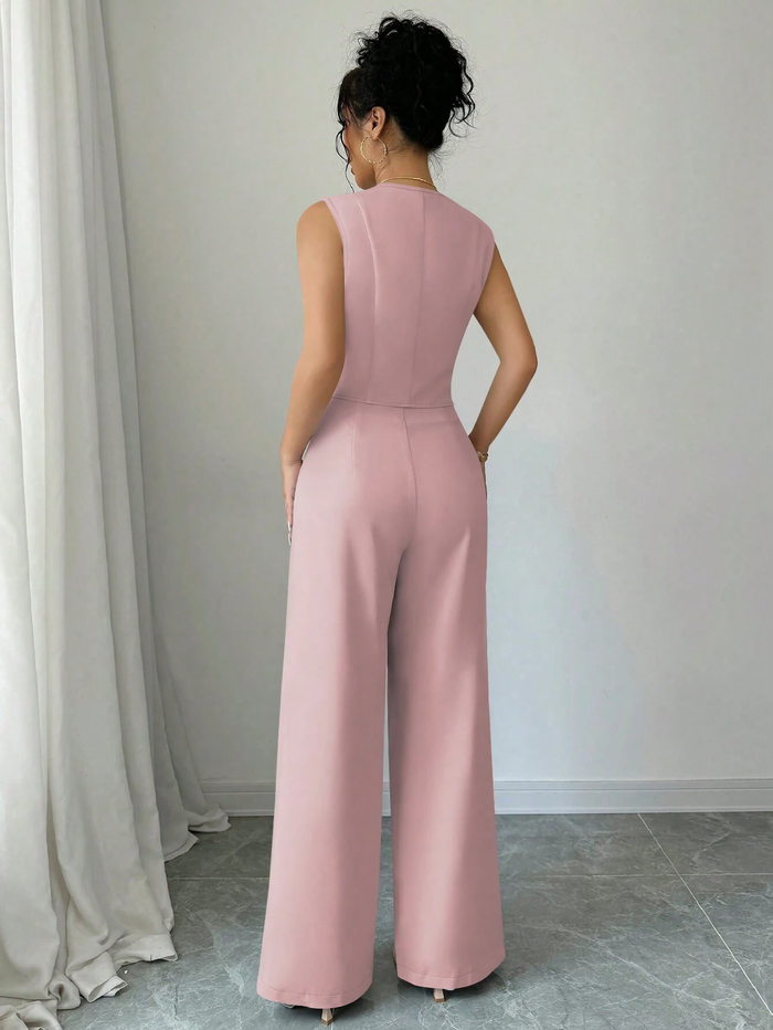 SLEEVELESS BLAZER VEST AND SUIT PANTS SET