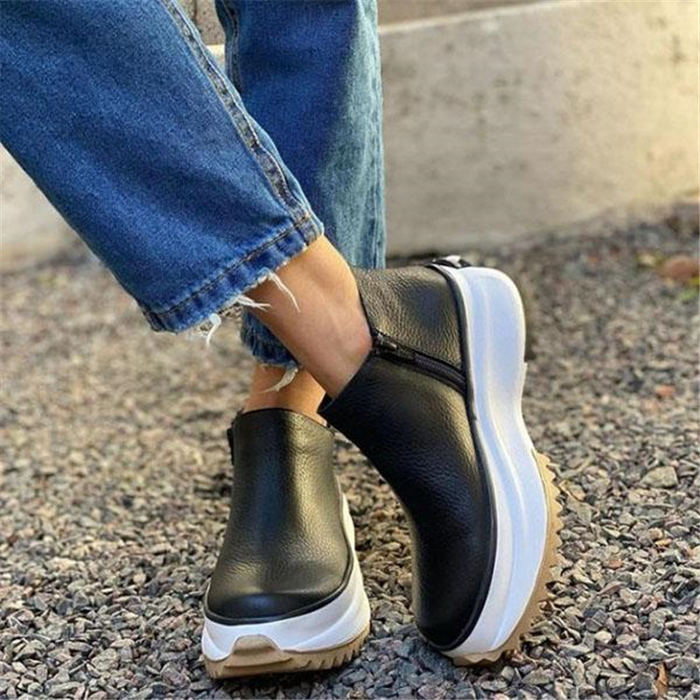 Slip-On Platform Ankle Boots | Textured Casual Comfort Boots