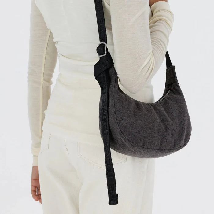 Small Denim Crescent Bag