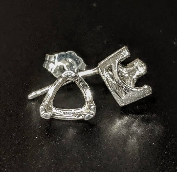 Solid Sterling Silver or 14kt Gold 1 Set (2 pieces) 4mm-10mm Trillion Vee Prong Earrings Setting, 162-185/142-185