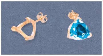 Solid Sterling Silver or 14kt Gold 1 Set (2 pieces) 4mm-10mm Trillion Vee Prong Earrings Setting, 162-185/142-185
