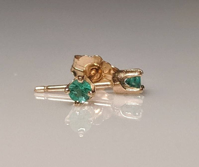 Solid Sterling Silver or 14kt Gold Natural (Genuine) 2mm-5mm Round Emerald Stud Earrings, Children Jewelry, Tiny Earrings, Fine Earrings