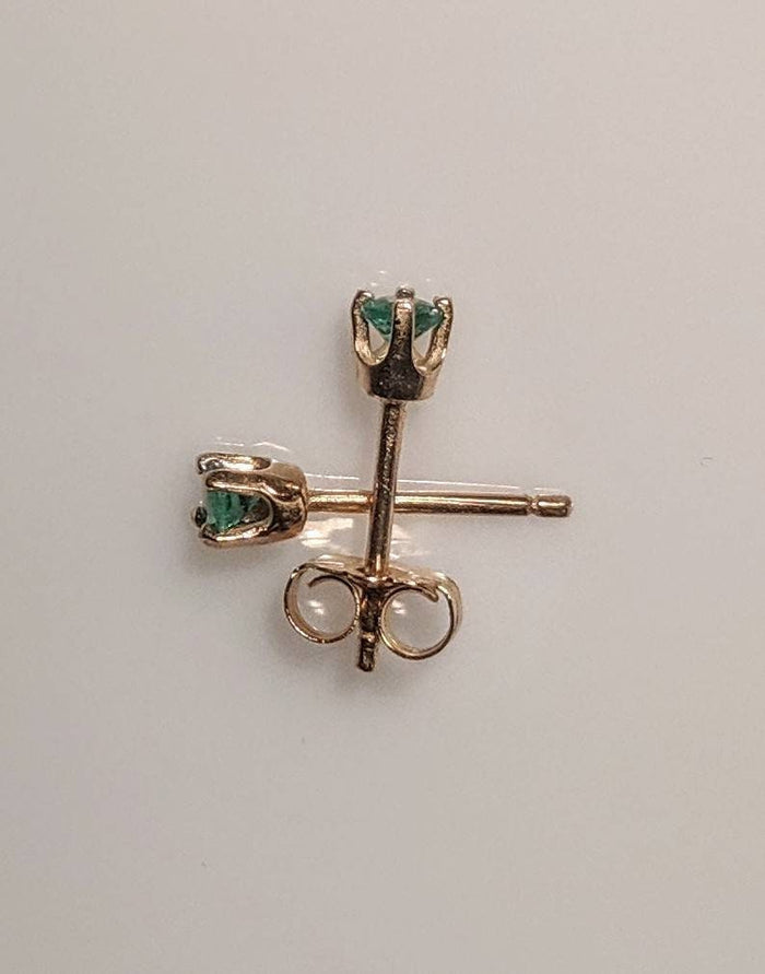 Solid Sterling Silver or 14kt Gold Natural (Genuine) 2mm-5mm Round Emerald Stud Earrings, Children Jewelry, Tiny Earrings, Fine Earrings
