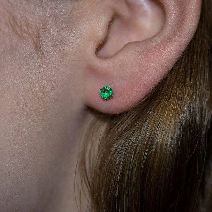 Solid Sterling Silver or 14kt Gold Natural (Genuine) 2mm-5mm Round Emerald Stud Earrings, Children Jewelry, Tiny Earrings, Fine Earrings
