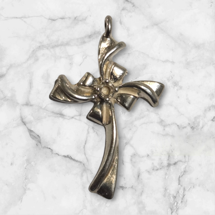 Solid Sterling Silver or 14kt Gold Round Cross Pendant Setting, New, Made in USA 161-732/141-732