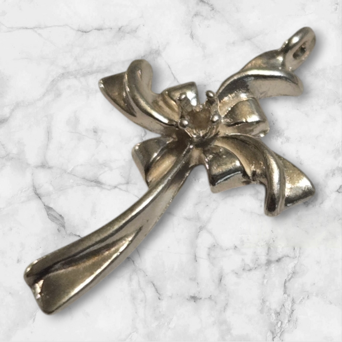 Solid Sterling Silver or 14kt Gold Round Cross Pendant Setting, New, Made in USA 161-732/141-732
