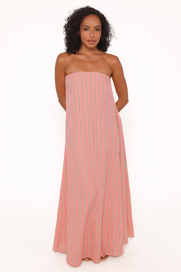 Petal and Pup USA DRESSES Soph Strapless Maxi Dress - Pink Stripe