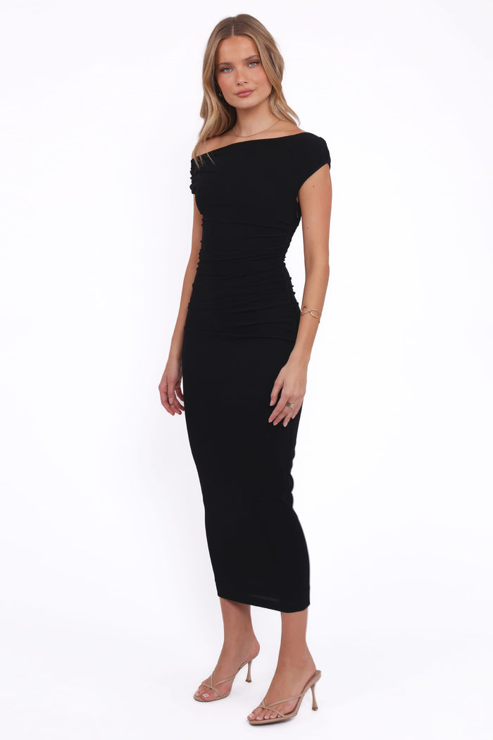 Petal and Pup USA DRESSES Spencer Off Shoulder Midi Dress - Black
