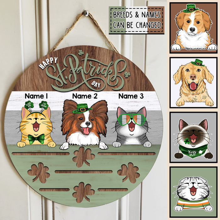 St. Patrick's Day Personalized Wood Sign, Gifts For Pet Lovers, Happy Holiday Front Door Decor