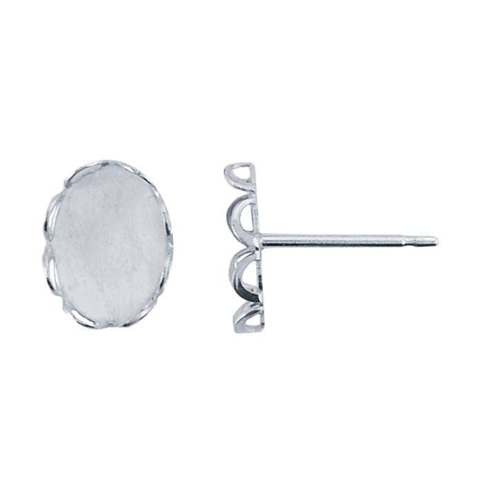 Sterling Silver 10x8 mm Oval Filigree Cabochon Post Earring Mounting, Oval Cabochon Earrings, Blank Setting, Stud