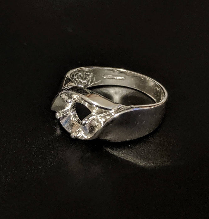 Sterling Silver or 10kt Gold Gents 6.5 mm Rd Illusion Pre-Notched Blank Mens Ring Size 9,-11, setting 163-295/143-295