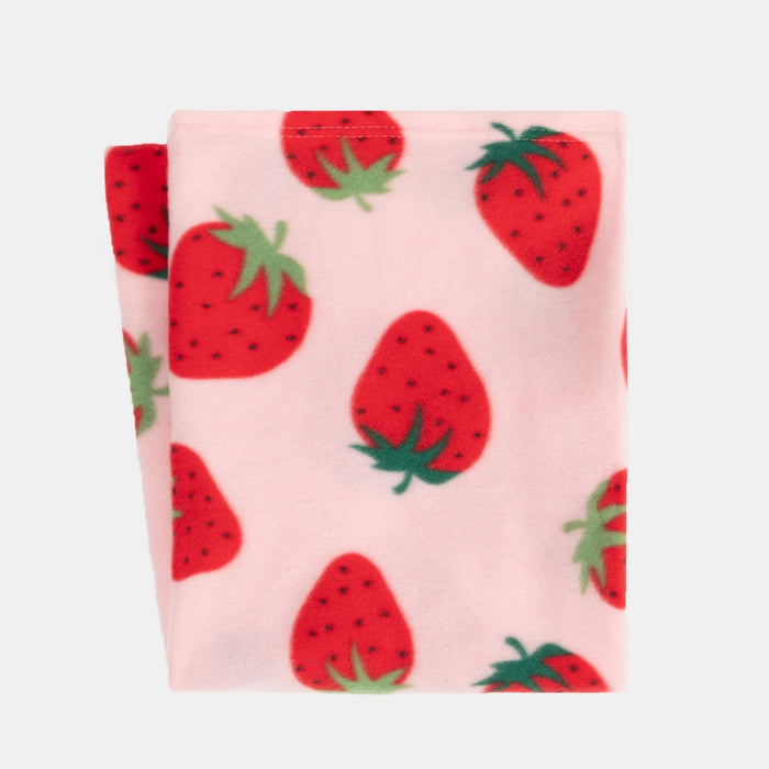 strawberry fleece throw neatly folded to show thickness and soft fleece texture