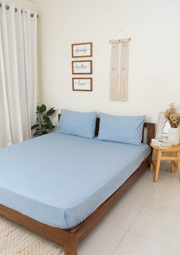 Stripes Fitted Sheet - Powder Blue