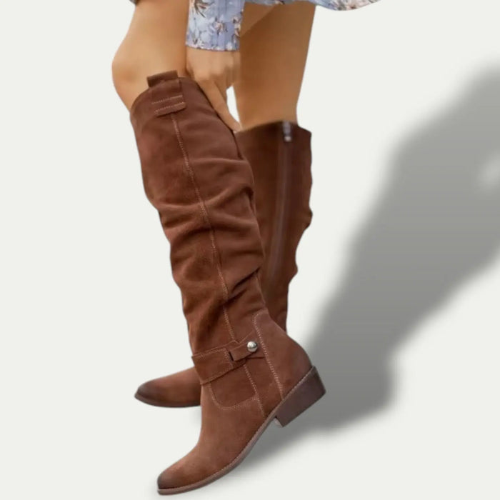 Stylish Low-Heel Suede Cowboy Boots for Women