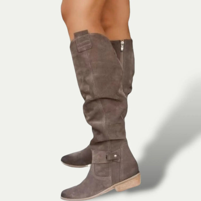 Stylish Low-Heel Suede Cowboy Boots for Women