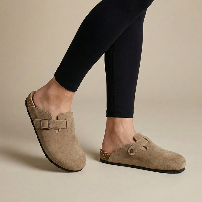 Suede Clogs for Women – Adjustable Strap & All-Day Support