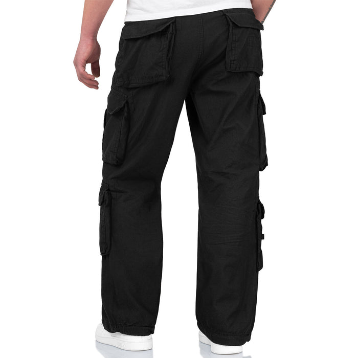 rear of black surplus airborne vintage cargo trousers