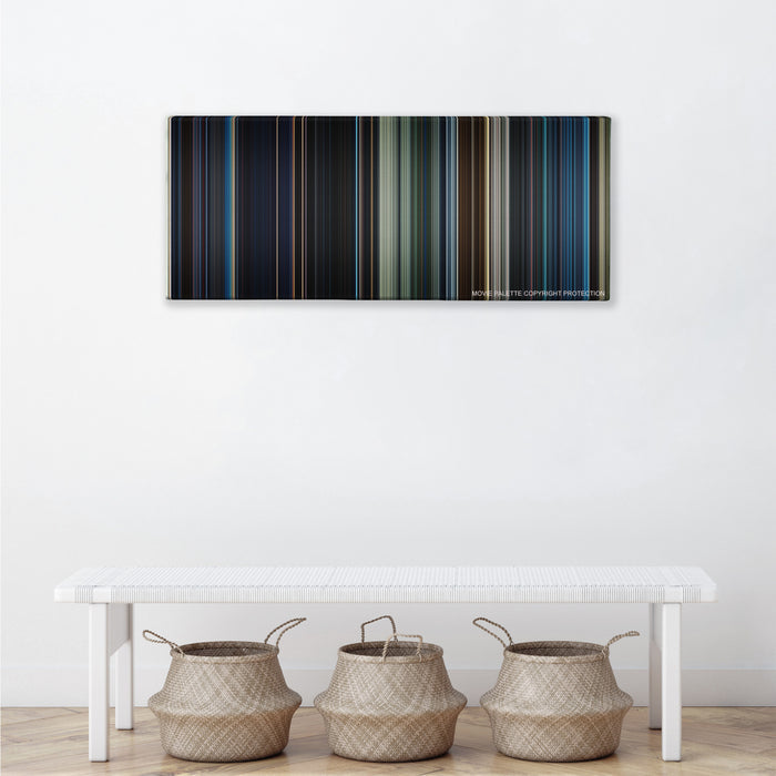 Terminator Genisys color palette canvas above a white bench with three woven baskets