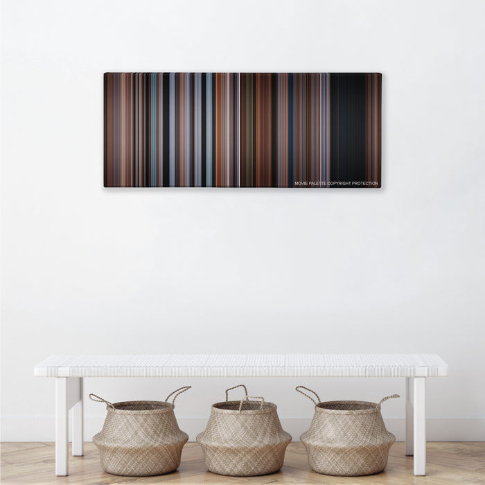 The Accountant color palette canvas above a white bench with three woven baskets