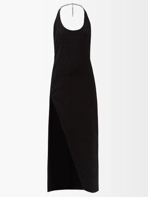 THE ATTICO Black Chain Detail Halterneck High Cut Slit Leg Corinne Dress - House Of Huntington
