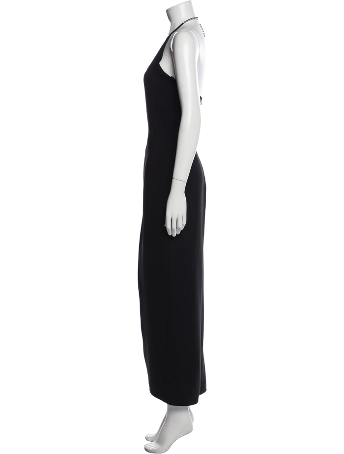 THE ATTICO Black Chain Detail Halterneck High Cut Slit Leg Corinne Dress - House Of Huntington