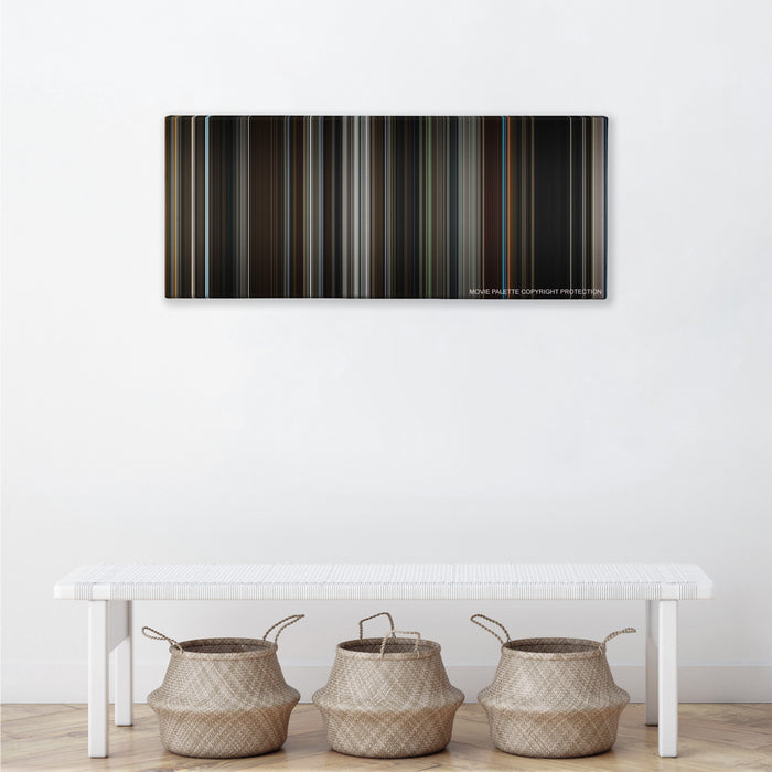 The Equalizer color palette canvas above a white bench with three woven baskets